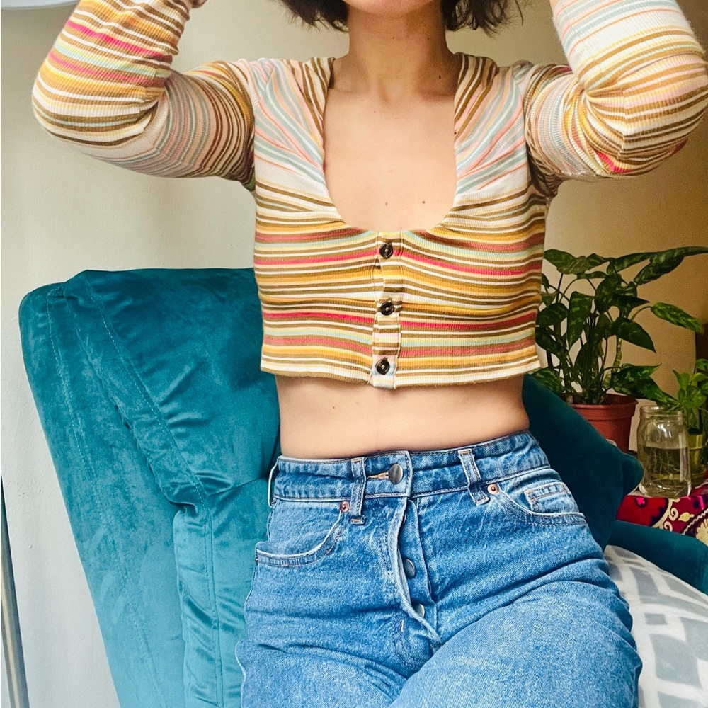 Urban Outfitters Striped Button-Up Crop Top